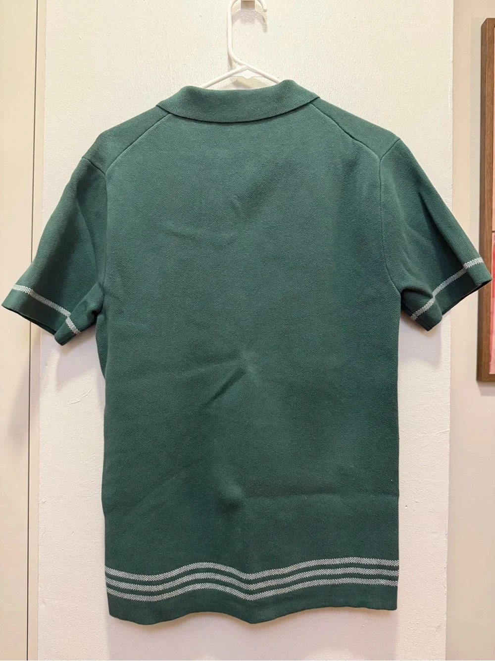 J. Crew Green Short-Sleeve Button Front Knit Top with Stripe Detail